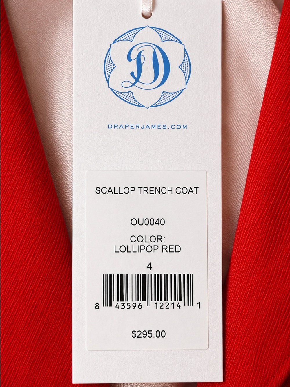 Draper James Bright Red Scallop Trench Coat in Lollipop Red Size 4 - Picture 2 of 8